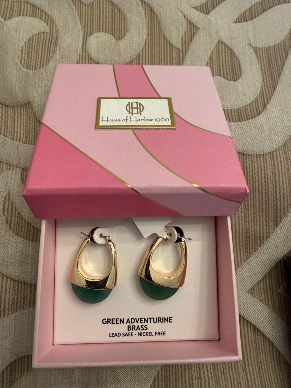 House of Harlow 1960 Gold-Tone Hoop Earrings with Green Stones